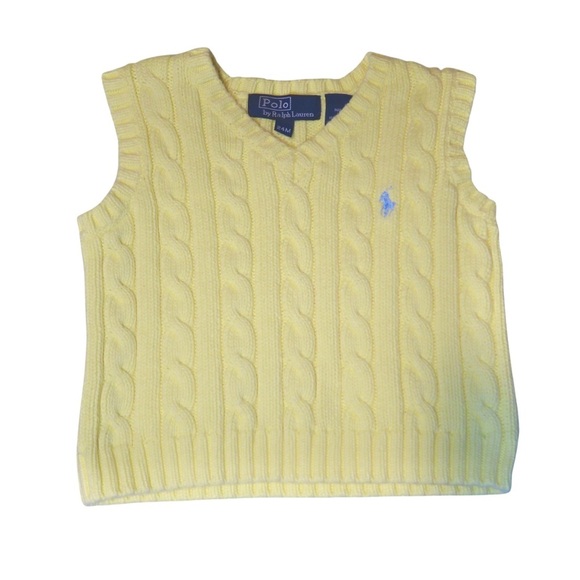 Polo Ralph Lauren Cable Knit Vest Butter Yellow V-neck Logo Academia Old Money - Picture 1 of 8
